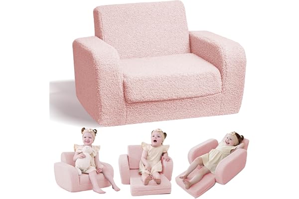 KidBloom 3 i 1 Barnsoffa Bäddsoffa, Vikbar Barnfåtölj, Plysch Småbarnsoffa, Barnstol Från 1 År