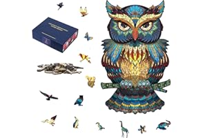 Cacilie Holzpuzzles für Erwachsene und Kinder,Einzigartige Tierförmige Holz-Puzzle,Schöne Geschenkverpackung,Puzzle aus Tierteilen (20.8 * 30.0cm-200 Stück) (Eule)