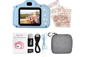 Bigmeda Macchina Fotografica Bambini, Ricaricabile Fotocamera Digitale 1080p HD con Scheda 32 GB e Organizzatore Regalo Giochi di Natale di Compleanno per Bambini 3-12 anni Ragazzi e Ragazze (Blue)