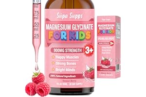 SUPA-SUPPS Kids Magnesium Glycinate 30ml - Raspberry Flavour | Supa Supps Liquid Magnesium Glycinate 3-in-1 Drops Support Relaxation, Calm, Balanced Energy, Focus & Growth | Easy Daily Supplement 1 Months Supply