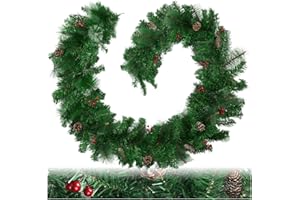 ‎TECTAKE tectake 403316 Weihnachtsgirlande mit Beeren und Tannenzapfen, detailliert und naturgetreu, Schlaufe zum Aufhängen, 270 cm, grün