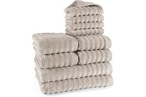 ‎PURE LABEL Pure Label 10-TLG. Handtücher Set mit Aufhängeschlaufen aus 100% Baumwolle, saugstark und weich - 2X Badetuch (70x140cm) 4X Handtuch (50x100cm) 4X Gästetuch (30x50cm), Taupe