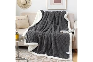 QOFLY Szary koc na sofę 150 x 200 cm, ciepły koc sherpa, gruby i puszysty, idealny do salonu, na kanapę i jako koc zimowy