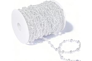 Anstore Koraliki choinkowe o długości 15 m, miękka, opalizująca girlanda perłowa, mieszana, 8 mm i 4 mm, efekt opalu, perłowy łańcuszek z subtelnym tęczowym połyskiem, na ślub, imprezę, dekoracja