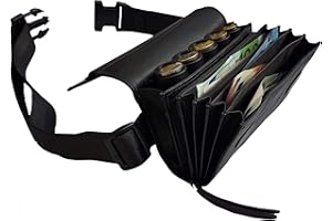 CLAIRE-FONCET Riñonera de Camarero en Piel auténtico, Monedero de Camarero, Cartera, Bolsa, Billetero Incluido Dispensador/Distribuidor/Clasificador de 5 Monedas de Euro (Cierre Magnético)