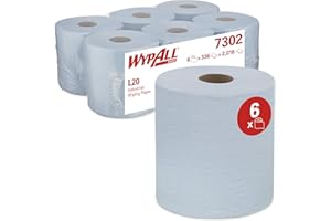 WypAll 7302 Industrial Wiping Paper L20 Centrefeed, 2 ply, Blue (6 rolls x 380 sheets)