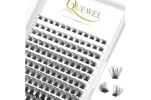 QUEWEL Individual Lashes 144 Pcs DIY Cluster Lashes Wide Stem Individual Eyelashes D Curl MIX8-16mm Eyelashes Individual Volume False Eyelashes Soft & Light For Home Use(Mega-D-MIX8-16)