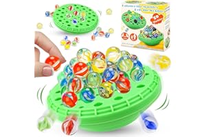 Bukbas Marble Balancing Game - Wobble Marble Balance Stacking Game for Kids 6-12 & Families, Fun Birthday Party Challenge Games with 50 Colorful Marbles, Family Game Night for 1-4 Players