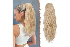 FESHFEN Coda Capelli Extension Ondulata, Lunga Coda di Cavallo Extension con Coulisse Ricci Posticci Sintetici Finta Capelli Biondo Miele mix Biondo Platino Ponytail Extensions Per Donna, 45 cm