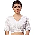 Studio Shringaar Women's Readymade Cotton Chikankari Saree Blouse with Puff Sleeves