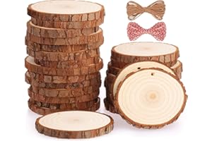 Fuyit Rondin De Bois Naturel - 25 Pcs 8-9cm Bois Brut Non Fini Pré-percé Avec Trou Cercles Tanche de Bois pour Dessous de Verre Bois, Rondin de Bois Deco Noel