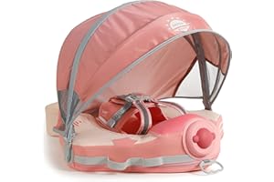 HECCEI Bouee Bebe Non Gonflable Bébé Flotteur Bague De Natation Anneau de Natation, Mambobaby Bébé Siège de Piscine avec Auvent Ajouter la Queue pour Enfant de 3-24 et 3-48 Mois