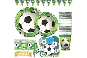 Duocute Forniture per Feste di Calcio Set 102 Pezzi Servizio da Tavola Tema Sportivo per Compleanno Bambini Stoviglie Include Piatti Tazze Tovaglioli Tovaglia e Banner(25 Ospiti)