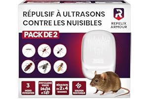 REPELIX ARMOUR Répulsif à ultrasons contre les nuisibles pour intérieur – Pack de 2 – Couvre 140m² par appareil – 3 modes – Repousse souris, rats, araignées, moustiques, fourmis, insectes & mouches, PR-025 (Blanc)