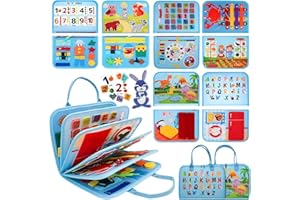 RunHero Busy Board 10-in-1 Montessori-Spielzeug für 1-4 Jahre - Filz Activity Board, Motorik- und Sensorik-Lernspielzeug, Reise-Spielzeug für Auto und Flugzeug, Kinder (blue)