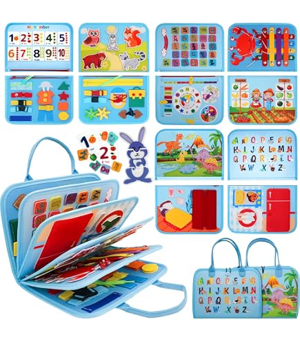 Goujfol Montessori Activity Board – 5-seitiges Busy Board Mit Schnürsenkeln, Reißverschlüssen & Knöpfen (28 X 22 Cm)
