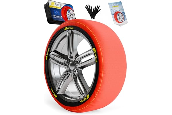 ARCOL Fundas Rueda Nieve para Coche Homologado EN 16662-1 - Dos Cadenas Nieve de Tela para Coche. Snow Sock Talla XL para R14-R22 (Tamaños de Neumáticos Detallados en el Interior) (Control, XL)