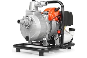 Mar-Pol Pompe à Eau Industrielle en Acier Inoxydable Noire 1" Moteur Essence 2 Temps 5,2CV Pression Max 3,3 bars Débit 150-300 L/min Hauteur d'Aspiration 8m Portée 25m