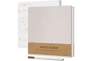 Vienrose Álbum de Fotos Autoadhesivo para Fotos 10x15, Pequeño Álbum de Recortes de Lino 40 Páginas Blancas DIY Libro de Recortes con Bolígrafo de Metal, 17x18 cm Beige