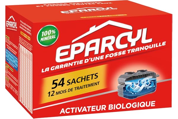 EPARCYL, 12 Mois de Traitement, Action Immédiate, Entretien Fosse Septique et Toutes Eaux, Evite les Odeurs et Engorgements, Produit Fosse Septique, Formule poudre, 54 Sachets