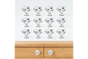 PERSENTU 12PCS Mini Crystal Drawer Knobs with 2 Sizes Screws, 20mm Drawer Handles Crystal Glass Diamond Shaped Wardrobe Door Handles, Cupboards Door Knobs for Dresser Drawers, Kitchen, Bathroom Cabinet, Office