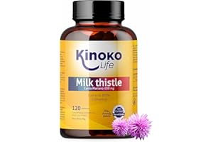 KINOKO LIFE Chardon Marie 120 Gélules - 600 mg par Capsule, 80% Extrait de Silymarine, Vegan, Sans Stéarate de Magnésium, Detox Foie