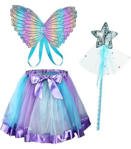 Costume Farfalla Per Bambina Con Ali, Bacchetta, Tutù E Cerchietto – 4 Pezzi, Per Carnevale E Feste A Tema, Taglie Bambine