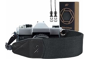 Padwa Lifestyle Black Camera Strap - 2 inch Wide Cowhide Head Shoulder Neck Camera & Binocular Straps, Vintage Solid Colour Woven Camera Straps for Photographers