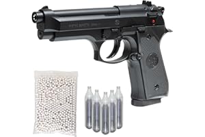 GENERICO Pistola Softair Humarex Beretta 92 Co2, Bundle Completo: Pistola a Pallini, 5 bombolette Co2, 1000 Pallini 6mm - Airsoft, Pistole Softair, colore nero, potenza 0,9 joule
