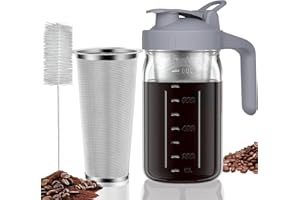 JUNVPIC Cold Brew Coffee Maker Pitcher, 32 oz Thick Glass Mason Jar Spout Lid with Handle & Stainless Steel Filter for Iced Brew Coffee, Ice Lemonade, Sun Tea, Fruit Drinks Container
