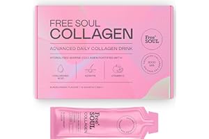 Marine Liquid Collagen 8000mg with Hyaluronic Acid, Keratin, & Vitamin C | 14 x 8000mg Hydrolysed Collagen Peptides Sachets | High Absorption Collagen Liquid Supplement by Free Soul