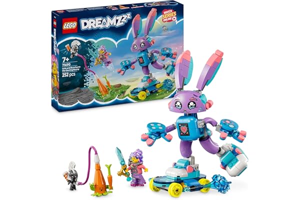 LEGO DREAMZzz Izzie y Bunchurro el Conejo Jugón Figura Articulada, Juguete 2 en 1 para Niñas y Niños de 7 Años o Más con Minifigura, Cyberling y Monopatín, Regalo de Cumpleaños 71490