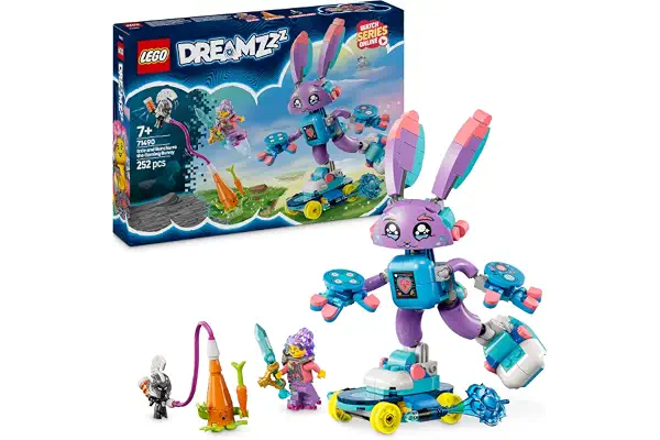 LEGO DREAMZzz Izzie y Bunchurro el Conejo Jugón Figura Articulada, Juguete 2 en 1 para Niñas y Niños de 7 Años o Más con Minifigura, Cyberling y Monopatín, Regalo de Cumpleaños 71490