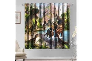 Kzzfqxb Cortinas de Dibujos Animados de 117x138cm 2 Paneles, diseño de Dinosaurios de la era jurásica Bosque río, decoración de fantasía para Dormitorio Infantil guardería y Sala de Estar