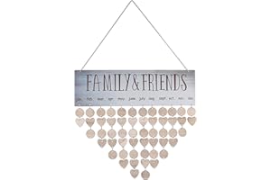 MENGH-SHOP Holz Familie Geburtstag Plaque Erinnerung Immerwährender Holz Kalender mit 50 Holz Brett für Haus Party Dekoration DIY Geschenk Grau
