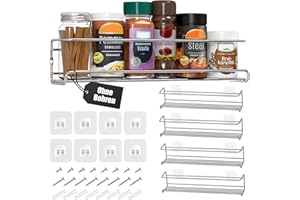 Deco haus® Organizador Especias - Set 4 Estantes de Metal - Estantes de Cocina, Armario, Organizador de Condimentos - Compatible con Nuestros Frascos - Adhesivos o con Tornillos - Plata, 29x6.35x5cm