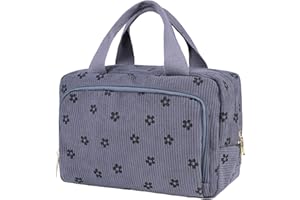 Funtlend Toiletry Bag for Women Wash Bag Corduroy Cosmetic Bag Travel Women Make up Bags Ladies Organizer for Girls Travelling Holiday