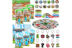 KEVRDRT 104 Pcs Kit Compleanno Miner, Videogiochi Gadget Miner Compleanno Bambini,Game Bomboniera Compleanno, Regalo Per Feste Di Compleanno ,Borsa Compleanno, Portachiavi, Braccialetti, Adesivi