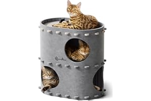 DownyPaws Cuccia per Gatti in Pelliccia, Letto a 2 Piani Casetta per Gatti 50x33x50 cm, Castello per Giocare, Design Accogliente, Protezione per le Unghie, Grigio