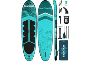 Skatinger Tavole gonfiabili per stand up paddle, 28 x 86 x 15,2 cm, tavola da SUP gonfiabile, tavola da yoga con zaino 1600D, 6 anelli a D extra, tracolla, pinna centrale degli Stati Uniti, pompa a 2