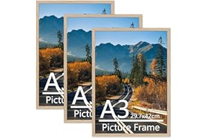 Vasemouh A3 Picture Frame Pack of 3, A3 Natural Wood Color Frame, Horizontal or Vertical Wall Hanging for 29.7x42cm Posters, Prints, Artwork