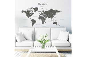 DECOWALL DL3-1609G Extra grande Mapamundi Moderno Gris Vinilo Pegatinas (164x90 cm) Decorativas Adhesiva Pared Dormitorio Salón Guardería Habitación Infantiles Niños Bebés (English Ver.)