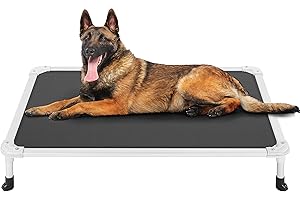 Veehoo Odporne na żucie podwyższone łóżko dla psa - chłodzące podwyższone łóżeczko dla zwierząt domowych - srebrna aluminiowa rama i trwała tekstylna tkanina siatkowa, unikalna zaprojektowane nóżki antypoślizgowe do użytku wewnątrz lub na zewnątrz, czarne, duże