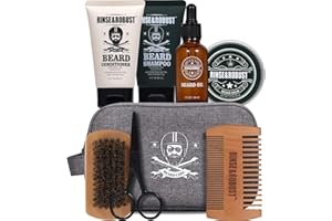 RINSE & ROBUST Rinse&Robust Bart-Set zum Spülen 8-teiliges Bart-Pflegeset mit Reisetasche, Eukalyptus-Duft, Bartbürste, Bartkamm, Bartschere, Bartshampoo