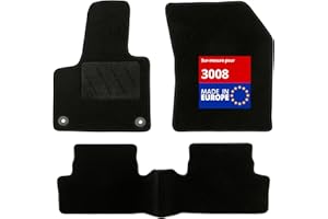 DBS - Tapis de Sol Voiture - sur Mesure - Adapté à Votre Peugeot 3008 (05/2009-09/2016) Antidérapant : Clips de Fixation et Autogrip - 3 pièces : Protection du Pont arrière - Moquette