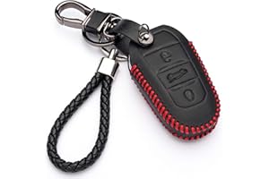 KASER Housse Étui en Cuir pour Clé Coque Peugeot 3008-308 - 5008-508 Citroen DS3 - DS4 - DS5 3 Bouton Cover Porte-Clés de Protectionpour Télécommande Voiture (Seulement Keyless GO)