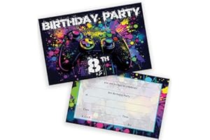 STUFF4 8th Birthday Party Invitations Kids - Video Gamer Gaming 20 Pack - Childrens Birthday Invitations for Boys/Girls A6 Bday Party Invites Invitation Cards with Folding Envelopes