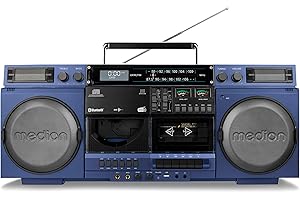 MEDION P66538 Kassettenrecorder (Retro Ghettoblaster mit CD-Player, 80er, groß, USB, SD, CD, Kassetten MC, DAB+ Radio Teleskopantenne, Bluetooth, Kassettendeck, Aufnahmefunktion, Batteriebetrieben)