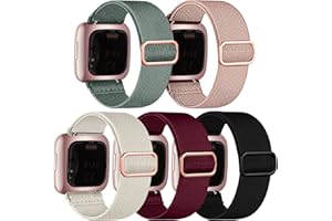 chinbersky 5 Pack Bracelets Compatible avec Fitbit Versa 2 Bracelet/Fitbit Versa Bracelet Femme Homme,Étirement réglable Nylon Sport Bracelet de remplacement Pour Fitbit Versa 2/Versa/Versa Lite/SE