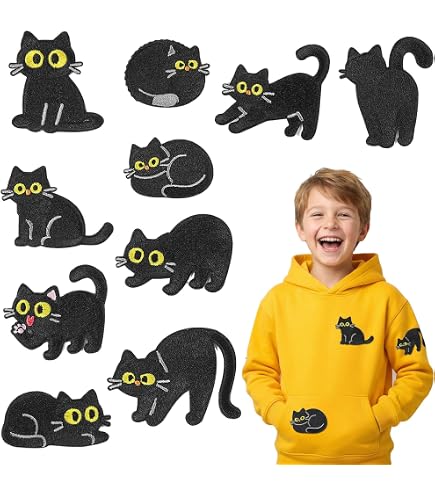 Parche Termoadhesivo Gato Negro - Bordado Con Lentejuelas Para Ropa, Chaquetas Y Mochilas